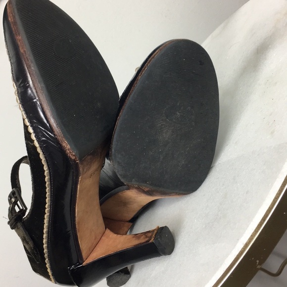 Vntg Cole Haan Fur Mohair Suede Strap Heel 8.5 - Picture 6 of 7